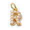 Rack Plating Brass with ABS Plastic Imitation Pearl Charms, Long-Lasting Plated, Lead Free & Cadmium Free, Real 18K Gold Plated, Letter R, 10.5x6.5x3mm, Hole: 3mm