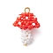 Seed Beads Beaded Charms, with Iron Loop, Mushroom Pendants, Red, 25x17mm, Hole: 2.5mm