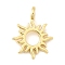 Brass Pendants, Sun Charms, Long-Lasting Plated, Lead Free & Cadmium Free, Rack Plating, Real 18K Gold Plated, 15x12x1mm, Hole: 2.5mm