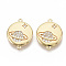 Brass Micro Pave Cubic Zirconia Links connectors, Nickel Free, Real 18K Gold Plated, Flat Round with Planet, Clear, 16x12.5x1.5mm, Hole: 0.8mm