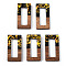 Opaque Resin & Walnut Wood Pendants, Hollow Rectangle Charms with Paillettes, Black, 28x14.5x3.5mm, Hole: 1.8mm