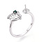 Gift Box Shape Brass Micro Pave Clear Cubic Zirconia & Glass Cuff Ring Settings, for Half Drilled Beads, Cadmium Free & Nickel Free & Lead Free, Real Platinum Plated, Pin: 0.8mm, 9.1mm, Inner Diameter: 17~17.5mm