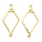 Brass Connector Charms, Cadmium Free & Lead Free, Rhombus Frame Links, Real 24K Gold Plated, 24.5x12x1mm, Hole: 1.2mm