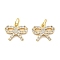 Brass Micro Pave Cubic Zirconia Charms, Bowknot, Lead Free & Cadmium Free, Long-Lasting Plated, Rack Plating, with Jump Ring, Real 18K Gold Plated, 11x13.5x2mm, Hole: 3mm