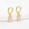 Brass Micro Pave Clear Cubic Zirconia Hoop Earrings, Golden, Letter F, 25x8mm