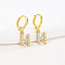 Brass Micro Pave Clear Cubic Zirconia Hoop Earrings, Golden, Letter H, 25x8mm
