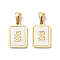 Ion Plating(IP) 304 Stainless Steel Pave Shell Pendants, Rectangle Charm, Real 18K Gold Plated, Letter S, 17.5x12x1.5mm, Hole: 3x5mm