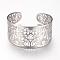 Tarnish Resistant 304 Stainless Steel Filigree Cuff Bangles, Wide Band Bangles, Stainless Steel Color, 2-1/4 inch(55mm)