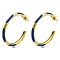 Ion Plating(IP) 304 Stainless Steel Enamel Stud Earrings, Half Hoop Earrings, Real 14K Gold Plated, Blue, 37x3.5mm