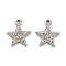 304 Stainless Steel Pendants, with Rhinestone, Star Charms, Stainless Steel Color, 15x13x2.5mm, Hole: 1.6mm