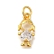 Rack Plating Brass Micro Pave Cubic Zirconia Charms, Lead Free & Cadmium Free, Long-Lasting Plated, Real 18K Gold Plated, Girl with Heart, Clear, 14.5x7.5x3.5mm, Hole: 3.5mm