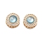 Brass Light Sky Blue Glass Flat Round Multi-Strand Links, with Clear Cubic Zirconia, Nickel Free, Real 18K Gold Plated, 10x6mm, Hole: 1.8mm