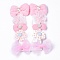 5 Pair 5 Style Bowknot & Flower Polyester Alligator Hair Clips, Iron Hair Accessories, Pink, 65x44x19mm, 1 Pair/style