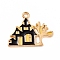Alloy Enamel Pendants, House with Tree Charm, Golden, 20.5x25x1mm, Hole: 1.5mm