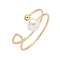 Round Shell Pearl Finger Rings, Brass Open Cuff Rings, Light Gold, US Size 9(18.9mm)