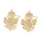 Brass Stud Earring Findings, Cadmium Free & Nickel Free & Lead Free, with Horizontal Loop, Maple Leaf, Real 18K Gold Plated, 18x15mm, Hole: 1.2mm, Pin: 0.7mm