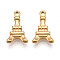 304 Stainless Steel Pendants, Ion Plating(IP), Eiffel Tower Charms, Real 18K Gold Plated, 17x10.5x3mm, Hole: 1.5mm