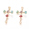 Brass Micro Pave Cubic Zirconia Pendants, Long-Lasting Plated, Cross, Colorful, Golden, 43x24x4.5mm, Hole: 6x2.5mm