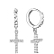 Rhodium Plated 925 Sterling Silver Hoop Earrings, with Brass Micro Pave AAA Cubic Zirconia Cross Pendant, Platinum, 28mm, Cross: 13x10cm