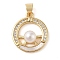 Brass & Shell & Clear Cubic Zirconia Pendants, Cadmium Free & Lead Free, with ABS Plastic Pearl, Ring, Real 18K Gold Plated, 20x17x7mm, Hole: 3.5x4mm