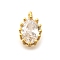 Brass Micro Pave Cubic Zirconia Charms, Oval, Electrophoresis, Long-Lasting Plated, Real 18K Gold Plated, 10x6.5x4.4mm, Hole: 1mm