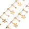 Handmade Brass Beaded Chains, with Cubic Zirconia, Soldered, Spool, Butterfly, Real 18K Gold Plated, 3.5x2.7x0.3mm and 9x6.5x3mm, about 16.4 Feet(5m)/roll