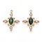 Natural African Jade Faceted Horse Eye Pendants, 304 Stainless Steel Crystal Rhinestone Cross Charms, Real 14K Gold Plated, 22x17x3.5mm, Hole: 1.5mm