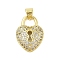 Heart Rack Plating Brass Micro Pave Cubic Zirconia Pendants, Long-Lasting Plated, Lead Free & Cadmium Free, Real 18K Gold Plated, 18x14x5mm, Hole: 3.5x5mm