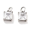 Brass Glass Pendants, with Jump Ring, Square, Platinum, 9x7x5mm, Hole: 5mm
