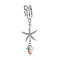 304 Stainless Steel Pave Cubic Zirconia & Plastic Pearl & Natural Shell Starfish Dangle Clip on Belly Rings, Stainless Steel Color, Clear, 44x20mm