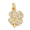 Brass Micro Pave Clear Cubic Zirconia Clover Charms, with Jump Rings, Lead Free & Cadmium Free, Long-Lasting Plated, Rack Plating, Real 18K Gold Plated, 13x9.5x2.5mm, Hole: 3mm