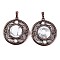 Natural Howlite Pendants, Rack Plating Brass Hollow Flat Round Charms, Cadmium Free & Lead Free, Red Copper, 36.5x33x9.5mm, Hole: 7.5x5mm