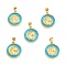Brass Enamel Pendants, Cadmium Free & Lead Free, Long-Lasting Plated, Flat Round with Virgin Mary, Real 18K Gold Plated, Dark Turquoise, 18x16x2.5mm, Hole: 4.5x3.5mm