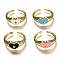 Brass Micro Pave Clear Cubic Zirconia Cuff Rings, Open Rings, with Enamel, Heart with Star, 
Real 18K Gold Plated, Long-Lasting Plated, Mixed Color, US Size 7 1/4(17.5mm)