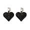 201 Stainless Steel Clay Pendants, with Rhinestones, Heart, Stainless Steel Color, Jet, 18.5x20x3mm, Hole: 8.5x4mm