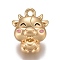 Alloy Enamel Pendants, Cattle, Matte Gold Color, Pearl Pink, 15.3x12.3x7.5mm, Hole: 1.5mm