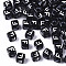 Opaque Acrylic Beads, Horizontal Hole, Alphabet Style, Cube, Black & White, Letter.F, 5x5x5mm, Hole: 2mm, about 440pcs/44g