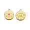 304 Stainless Steel Enamel Pendants, Real 18K Gold Plated, Flat Round with Eye, Deep Pink, 21x18x1.5mm, Hole: 1mm
