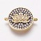 Brass Cubic Zirconia Links, Flat Round, Clear, Gunmetal & Golden, 14x18x3mm, Hole: 1mm