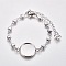 Tarnish Resistant 304 Stainless Steel Bracelet Making, with Lobster Claw Clasps, Heart Link Chains and Flat Round Cabochon Settings, Stainless Steel Color, Tray: 16mm, 6 inch(15.3cm)