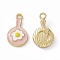 Alloy Enamel Pendants, Light Gold, Omelette Charm, Pink, 20x11.5x3mm, Hole: 1.8mm