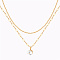 Stainless Steel Double Layer Necklace, with Cubic Zirconia Charms, Golden, 15.75 inch(40cm)
