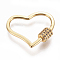 Brass Micro Pave Cubic Zirconia Screw Carabiner Lock Charms, for Necklaces Making, Heart, Clear, Golden, 22x26x2~5.5mm