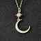 Brass Micro Pave Clear Cubic Zirconia Star Moon Pendant Necklaces for Women, Real 18K Gold Plated, 17.68 inch(44.9cm), Extender: 49mm