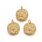 Brass Rough Surface Charms, with Micro Pave Cubic Zirconia and Jump Rings, Flat Round with Evil Eye, Clear, Golden, 14.5x2mm, Hole: 3mm