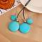 Alloy & Synthetic Turquoise & Imitation Leather Cord Pendant Necklaces & Dangle Earrings Sets, Platinum, Flat Round, 1000mm
