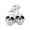 Alloy Enamel Pendants, Skull Cherry Charm, Platinum, 31x28x5mm, Hole: 2mm