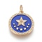 Brass Enamel Pentacle Pendants, with Cubic Zirconia, Flat Round with Star, Blue, Golden, 18x16x2mm, Hole: 3.5mm