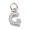 Initial Letter Brass with Cubic Zirconia Charms, Platinum, Long-Lasting Plated, Lead Free & Cadmium Free, Letter G, 9.5x6.5x1.5mm, ring: 5x1mm, inner diameter: 3mm