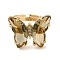 Adjustable Brass Glass Finger Rings, with Clear Cubic Zirconia, Butterfly, Golden, Slate Gray, Size 7, Inner Diameter: 17mm
